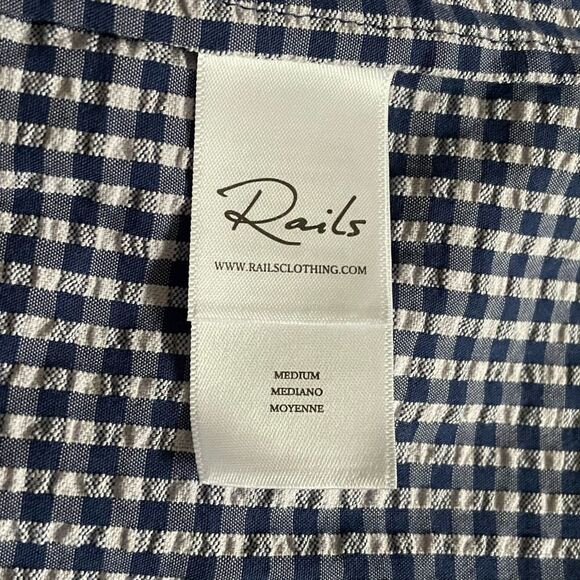 NWT RAILS Maeve Fluted Seersucker Womens Navy Gingham Midi Dress size Medium - Picture 8 of 9